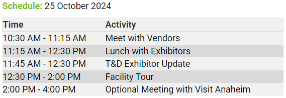 Facility Tour Schedule